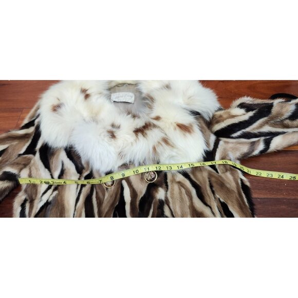 Vintage Marie Enny Real Mink Fur Coat Genuine FoxFur Collar Tiger Stripe Pattern - Picture 14 of 16